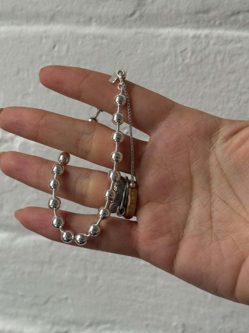(SOLD)Pilgrim Silver Ball Chain Bracelet Adjustable Minimalist